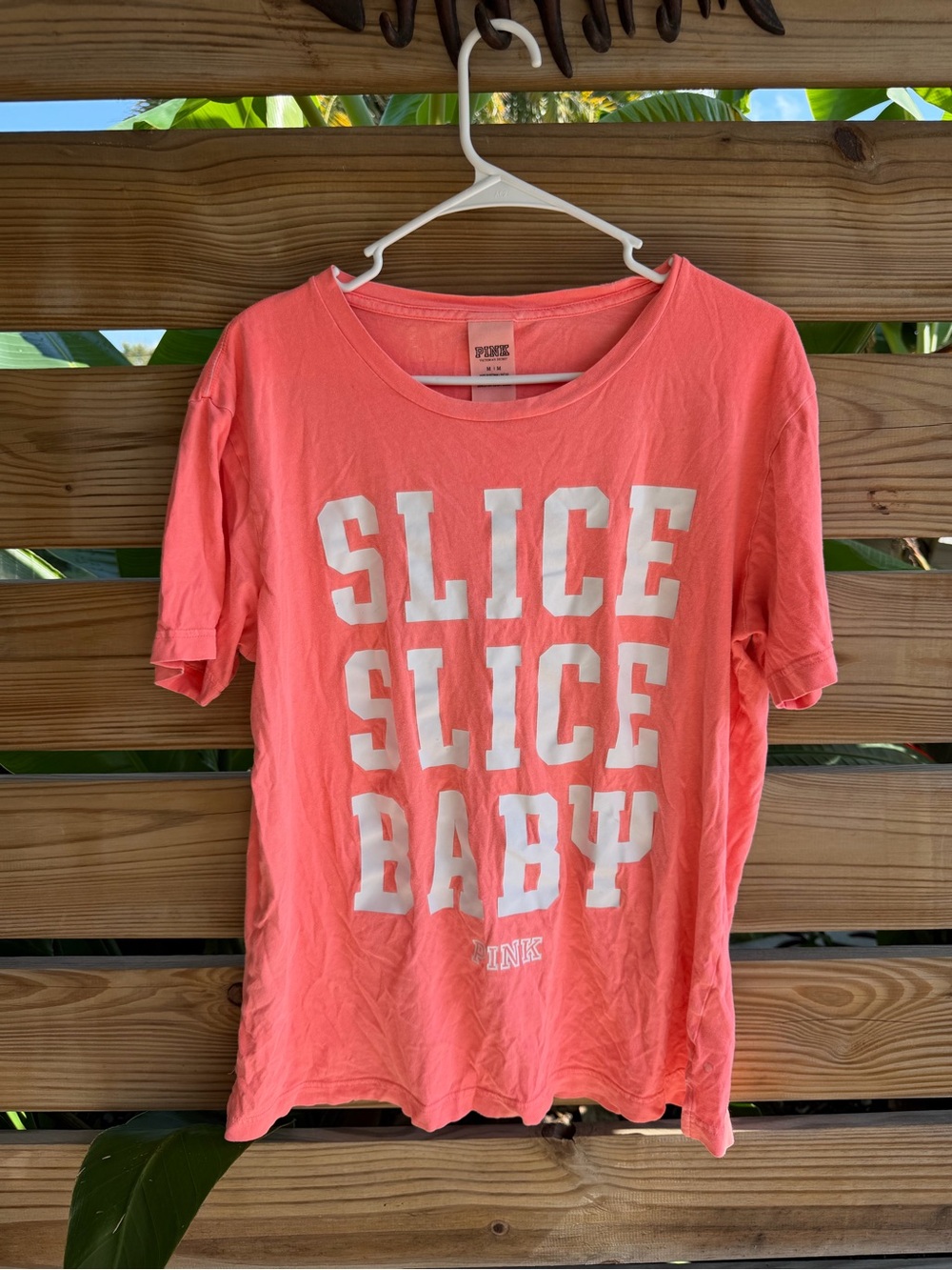 PINK Victoria's Secret Coral Graphic Tee with White Lettering